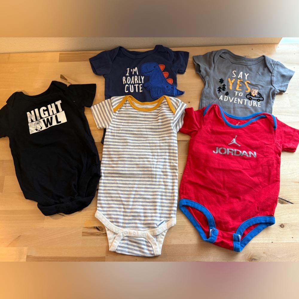 The Children's Place Baby Onesie Lot - Black, Navy, Gray, Red, Striped